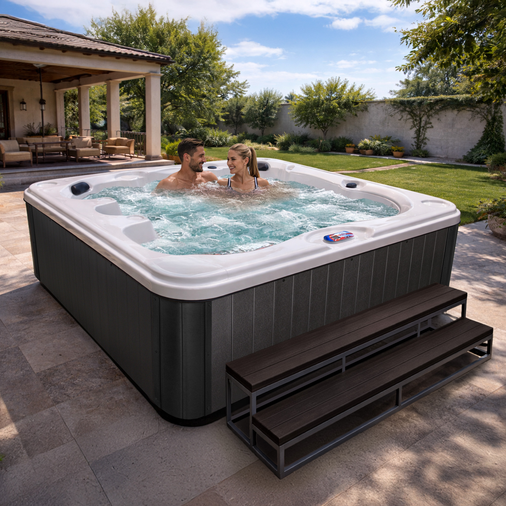 7-Person 40-Jet Premium Acrylic Bench Spa Standard Hot Tub with Ozonator and 5.5kW Heater