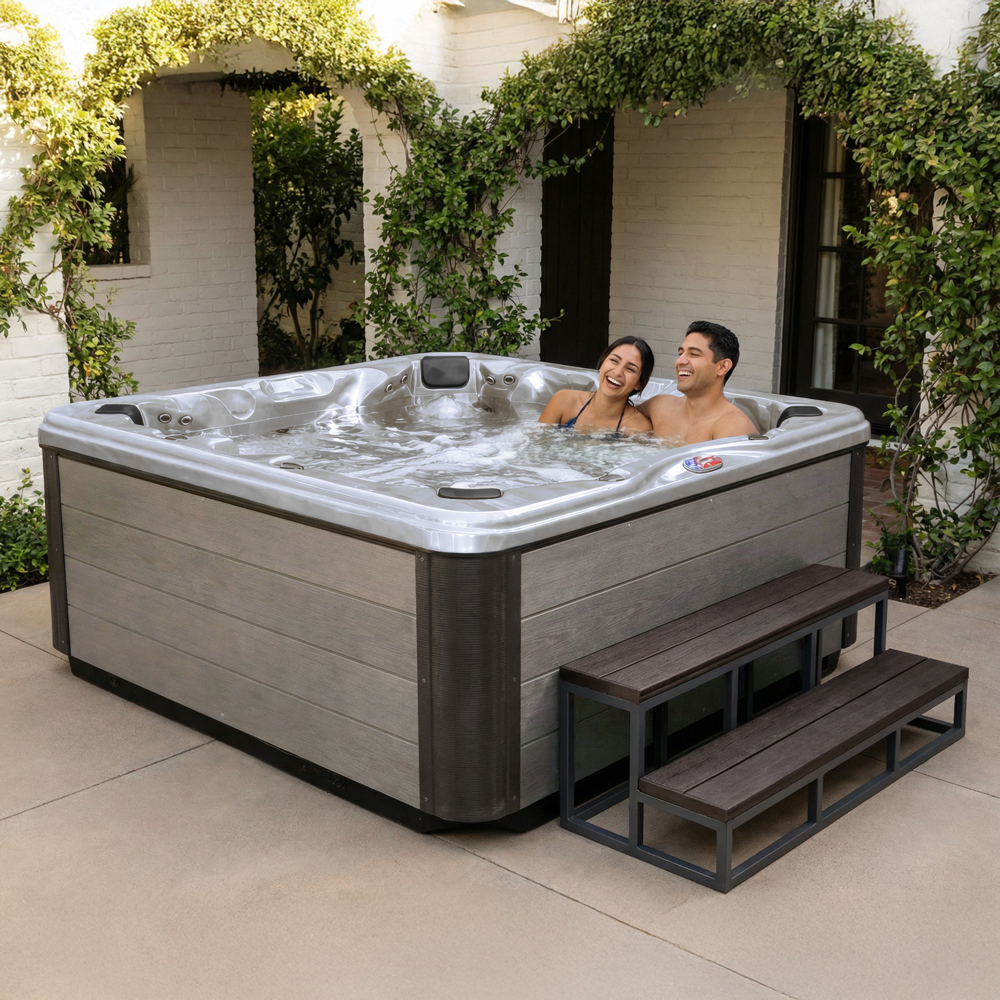 7-Person 45-Jet Premium Acrylic Bench Spa Standard Hot Tub with Ozonator and Bluetooth Sound System