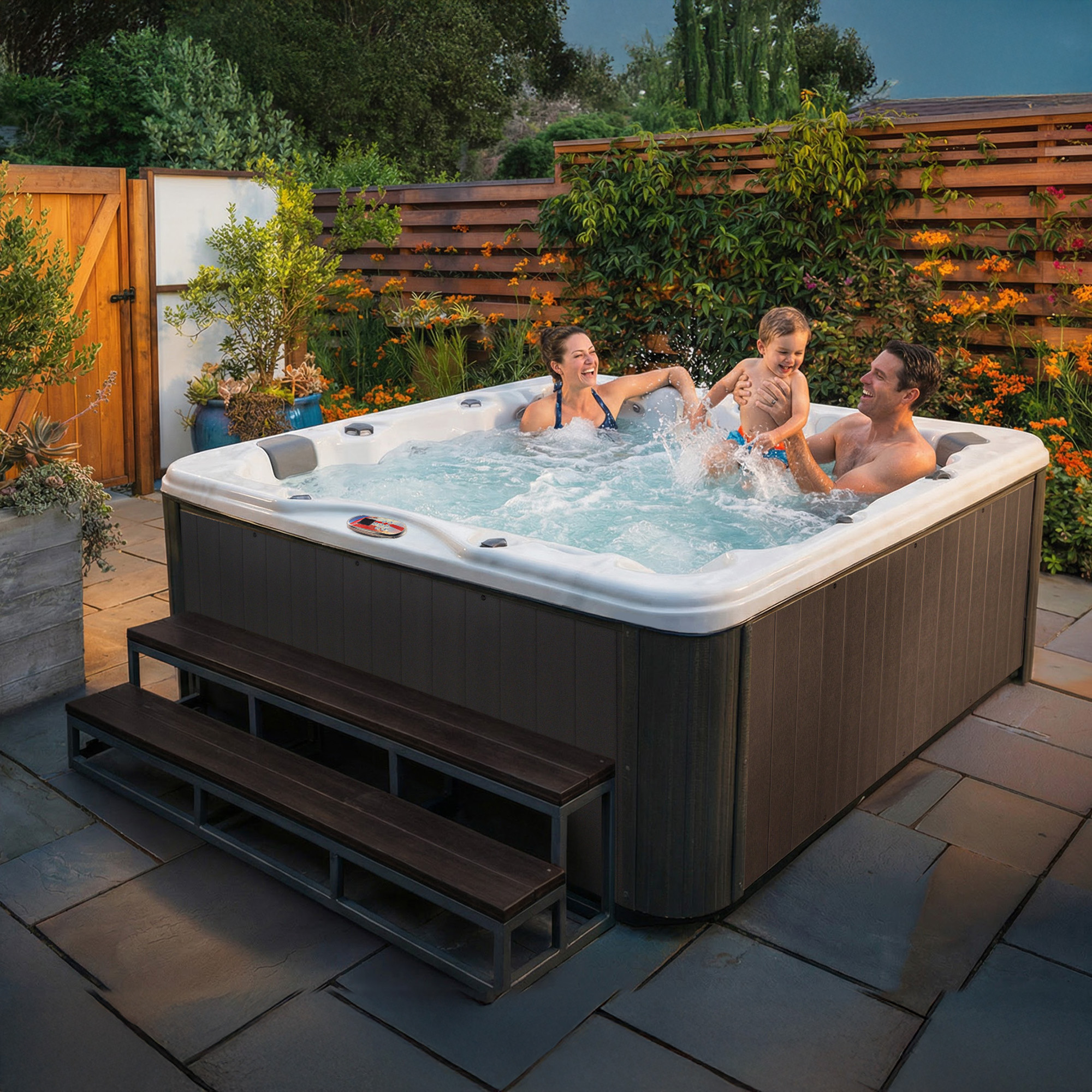 6-Person 56-Jet Premium Acrylic Lounge Spa Standard Hot Tub with Bluetooth Sound System and LED Waterfall