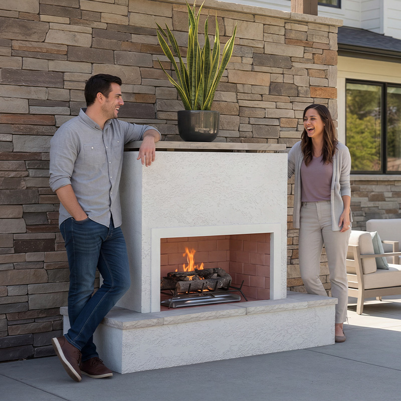 SAHARA Modern Outdoor Gas Fireplace w/ Wrap-Around Mantel