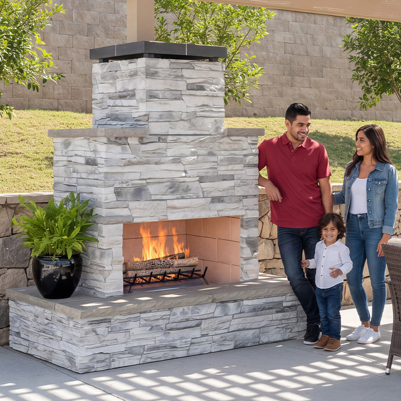 Tahiti – Contemporary Outdoor Gas Fireplace W/ Bottom Wrap-Around Mantel