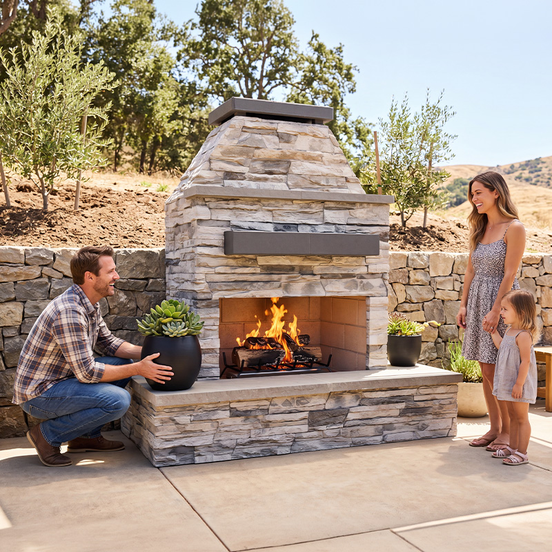 Key West – Modern Outdoor Gas Fireplace w/ Wrap-Around Mantel