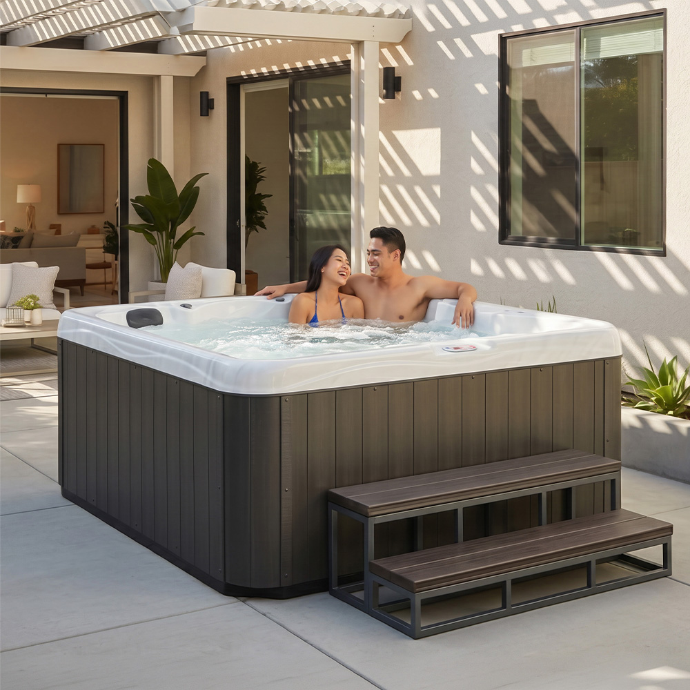 Dual Voltage 6-Person 18-Jet 110v-240v Plug and Play Acrylic Lounger Standard Hot Tub with Ozonator and Titanium Heater