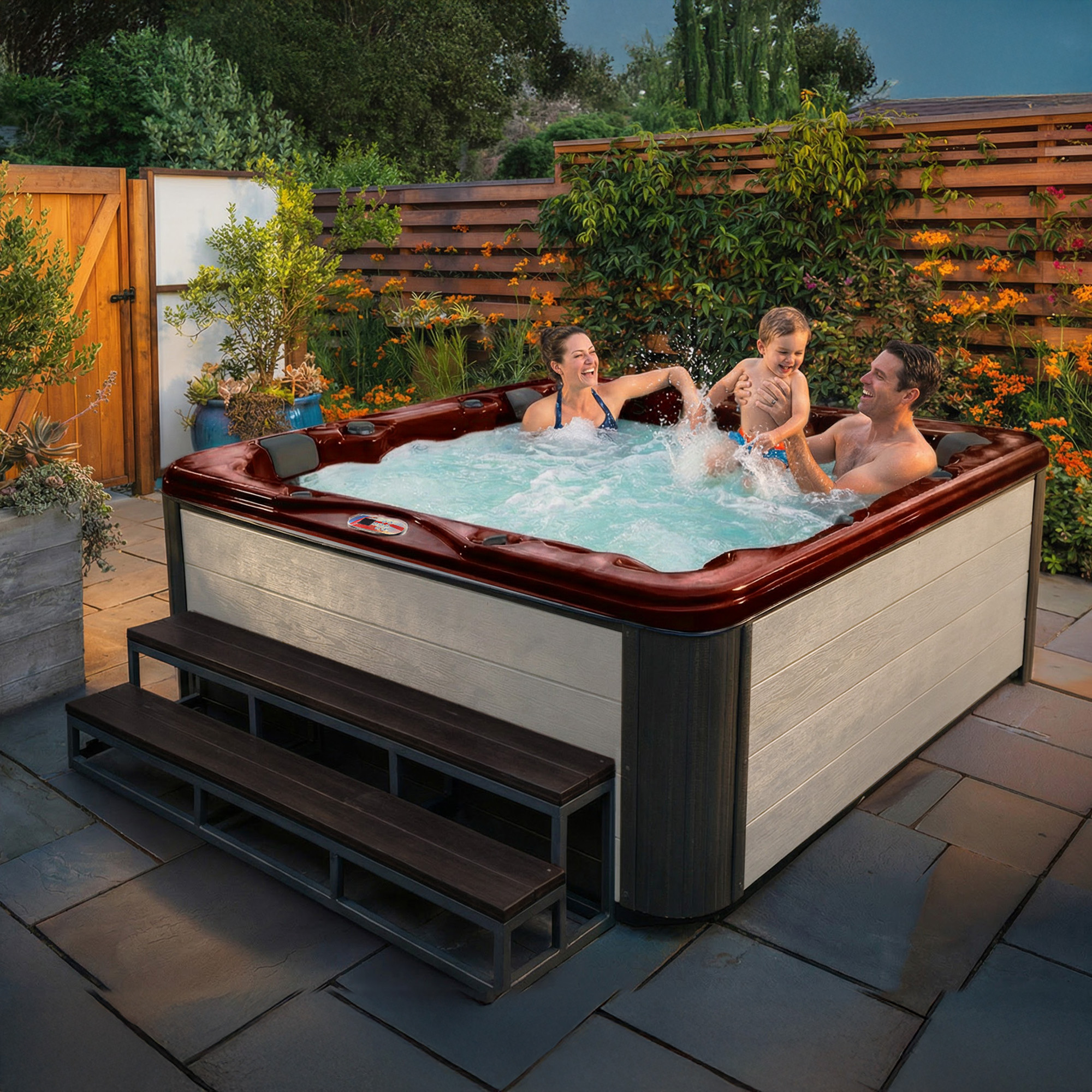 6-Person 72-Jet Premium Acrylic Bench Spa Standard Hot Tub with Bluetooth Sound System and LED Waterfall